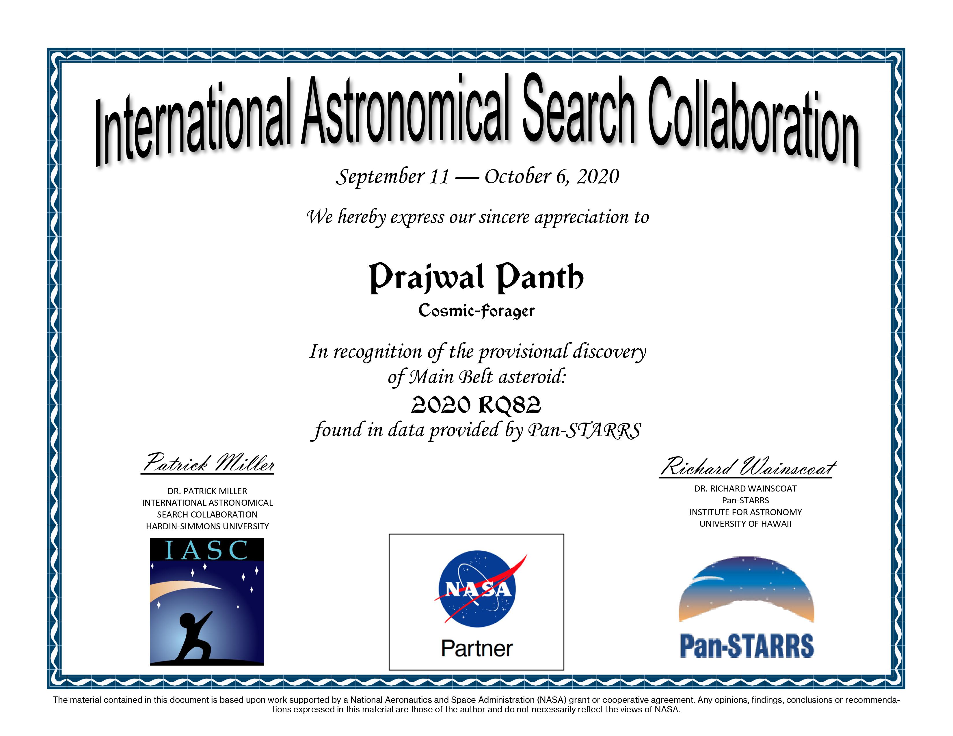 Asteroid 2020 RQ82